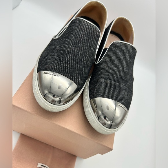 Miu miu jeans slip shoes flats athletic shoes with metal toe signed 38 - Picture 5 of 13